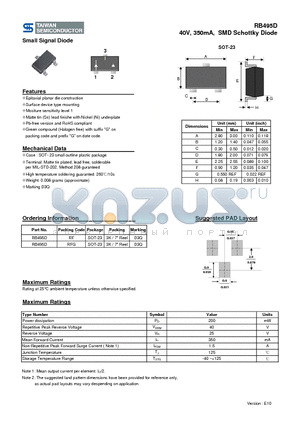 RB495DRF datasheet - 40V, 350mA, SMD Schottky Diode