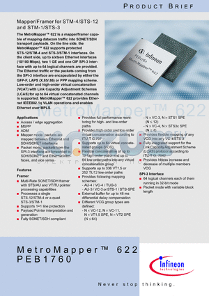 PEB1760 datasheet - Mapper/Framer for STM-4/STS-12 and STM-1/STS-3