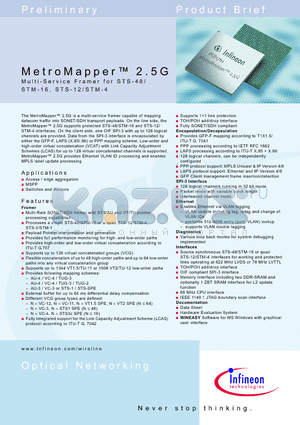 PEB1761 datasheet - Metro Mapper  2 .5 G Multi-Service Framer for STS-48 / STM- 16 , STS - 12 / ST M-4