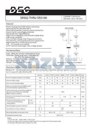 SR506 datasheet - CURRENT 5.0Amperes VOLTAGE 20 to 100 Volts