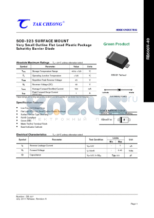 RB500V-40 datasheet - SOD-323 SURFACE MOUNT Very Small Outline Flat Lead Plastic Package Schottky Barrier Diode