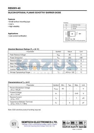 RB500V-40 datasheet - SILICON EPITAXIAL PLANAR SCHOTTKY BARRIER DIODE