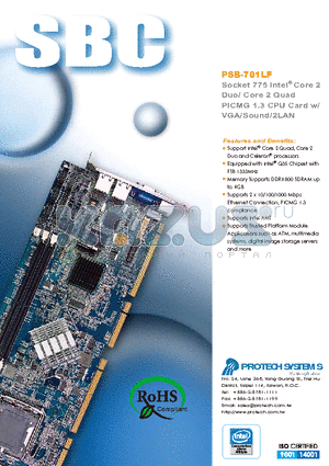 PSB-701LF datasheet - Socket 775 Intel Core 2Duo Core 2Quad PICMG 1.3 CPU Card