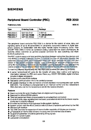 PEB2050 datasheet - Peripheral Board Controller(PBC)