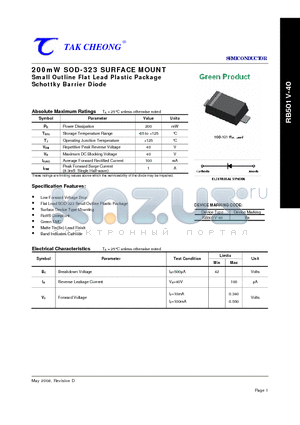 RB501V-40 datasheet - 200mW SOD-323 SURFACE MOUNT Small Outline Flat Lead Plastic Package Schottky Barrier Diode