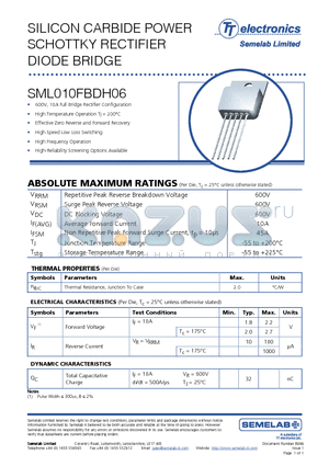 SML010FBDH06 datasheet - Silicon Carbide Power