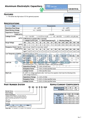 RB50V331MTR10X20 datasheet - Aluminum Electrolytic Capacitors