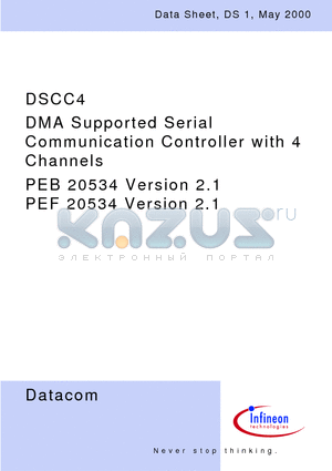 PEB20534 datasheet - DMA Supported Serial Communication Controller with 4 Channels