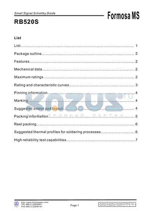 RB520S datasheet - 200mA Surface Mount Small Signal Schottky Diodes-30V