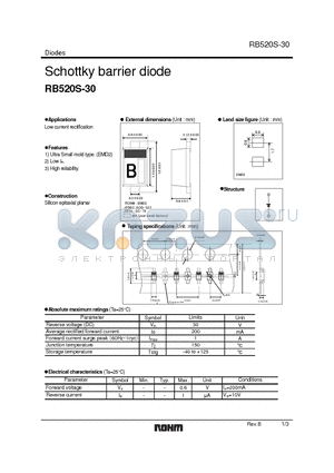 RB520S-30 datasheet - Schottky barrier diode