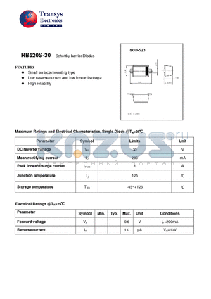 RB520S-30 datasheet - Schottky barrier Diodes