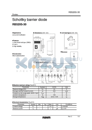 RB520S-30 datasheet - Schottky barrier diode