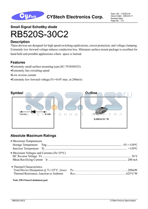 RB520S-30C2 datasheet - Small Signal Schottky diode