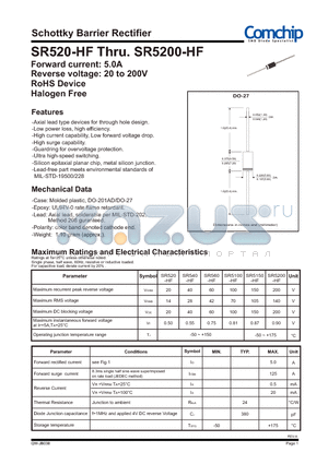 SR5100-HF datasheet - Schottky Barrier Rectifier