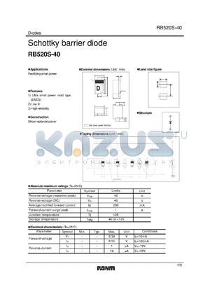 RB520S-40 datasheet - Schottky barrier diode