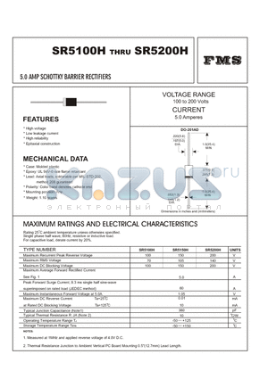 SR5100H datasheet - 5.0 AMP SCHOTTKY BARRIER RECTIFIERS