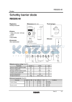 RB520S-40 datasheet - Schottky barrier diode