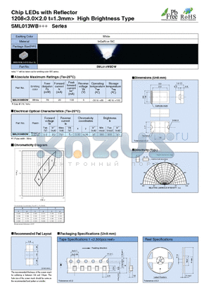 SML013WB datasheet - Chip LEDs with Reflector 1208<3.0 2.0 t=1.3mm> High Brightness Type