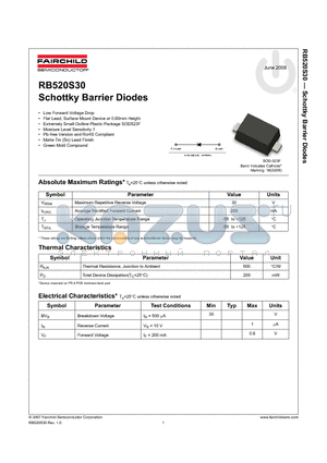 RB520S30 datasheet - Schottky Barrier Diodes