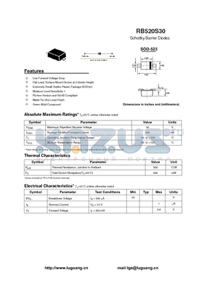 RB520S30 datasheet - Schottky Barrier Diodes