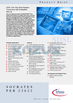 PEB22622 datasheet - SDSL One Chip Rate Adaptive Transceiver with Embedded Start-up