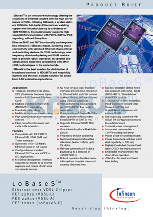 PEB22811HV13 datasheet - ETHERNET OVER VDSL CHIPSET