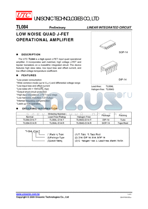 TL084 datasheet - LOW NOISE QUAD J-FET OPERATIONAL AMPLIFIER