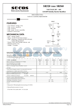 SR520 datasheet - 5.0AMP Schottky Barrier Rectifiers
