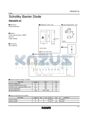 RB520ZS-30 datasheet - Schottky Barrier Diode