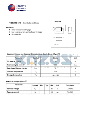 RB521S-30 datasheet - Schottky barrier Diodes