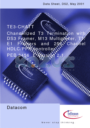 PEB3456 datasheet - Channelized T3 Termination with DS3 Framer, M13 Multiplexer, T1/ E1 Framers and 256 Channel HDLC/PPP controller