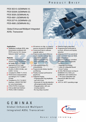 PEB3558 datasheet - Global Enhanced Multiport Integrated ADSL Transceiver