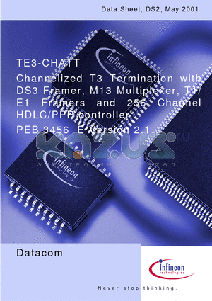 PEB3456E datasheet - Channelized T3 Termination with DS3 Framer, M13 Multiplexer, T1/ E1 Framers and 256 Channel HDLC/PPP controller
