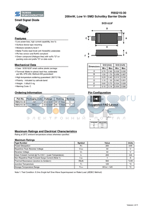 RB521S-30RKG datasheet - 200mW, Low VF SMD Schottky Barrier Diode