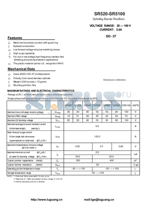 SR5100 datasheet - Schottky Barrier Rectifiers