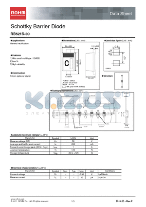 RB521S-30 datasheet - Schottky Barrier Diode