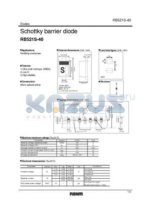 RB521S-40 datasheet - Schottky barrier diode