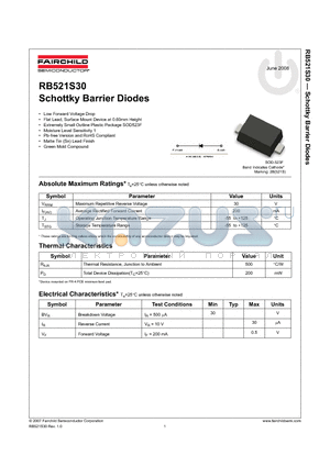 RB521S30 datasheet - Schottky Barrier Diodes