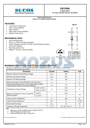 SR5200K datasheet - 5.0 Amp Schottky Barrier Rectifiers