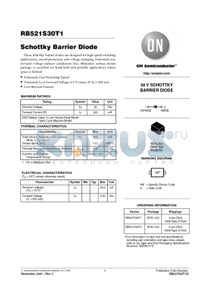 RB521S30T1 datasheet - Schottky Barrier Diode