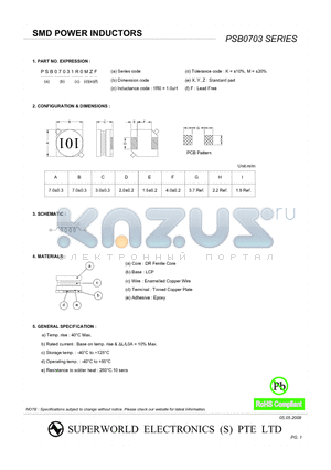 PSB07031R5MZF datasheet - SMD POWER INDUCTORS