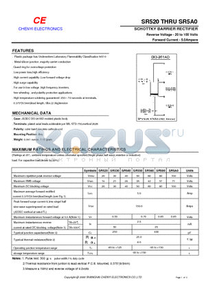 SR530 datasheet - SCHOTTKY BARRIER RECTIFIER