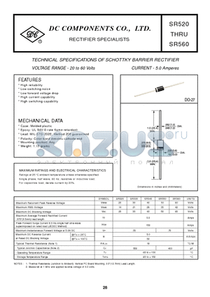 SR530 datasheet - TECHNICAL SPECIFICATIONS OF SCHOTTKY BARRIER RECTIFIER