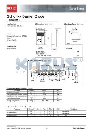 RB521SM-30 datasheet - Schottky Barrier Diode