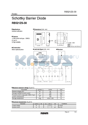 RB521ZS-30 datasheet - Schottky Barrier Diode