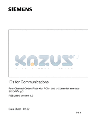 PEB2466-HV1.2 datasheet - Four Channel Codec Filter with PCM- and m-Controller Interface SICOFI4-mC