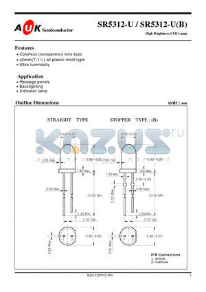 SR5312-UB datasheet - High Brightness LED Lamp