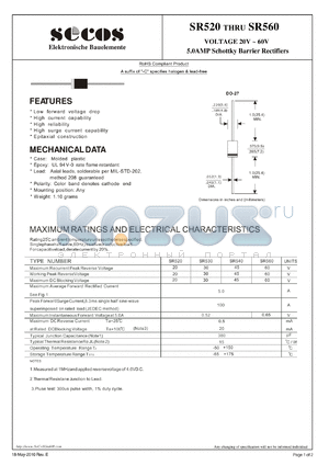 SR540 datasheet - 5.0AMP Schottky Barrier Rectifiers