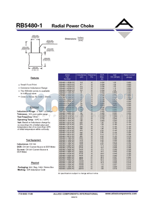 RB5480-1-820K-RC datasheet - Radial Power Choke