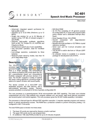 SC601-R datasheet - Speech And Music Processor